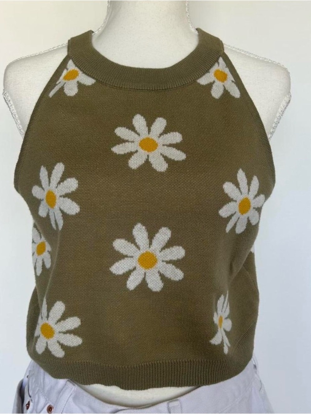 Olive Daisy Knit Halter Tank